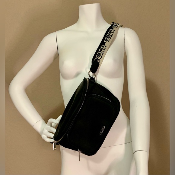 GUESS Black Crossbody Bag with Logo Strap - Picture 1 of 6